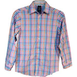IZOD Boys Dress Shirt Size 16 Plaid Blue Pink Check Preppy Nautical MSRP $80 NWT